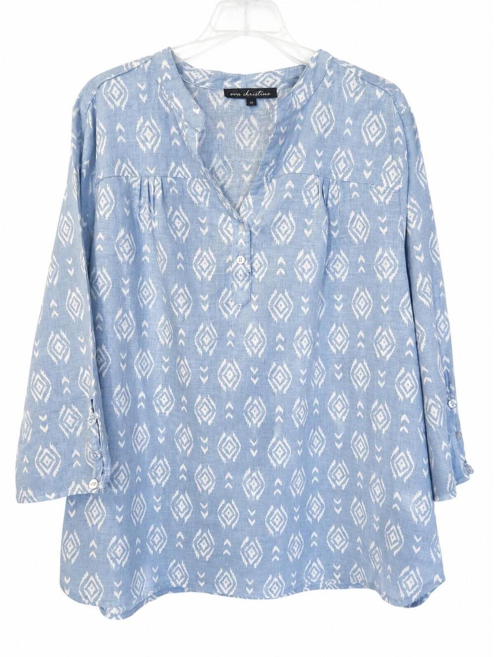 Ava Christine Women's Coastal Boho Linen Blend Ikat Print Tunic, 1X